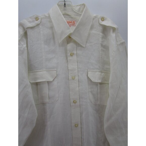 Inserch Shirt XL Linen Button Up Military Flap Pockets Collared Woven - Picture 2 of 9